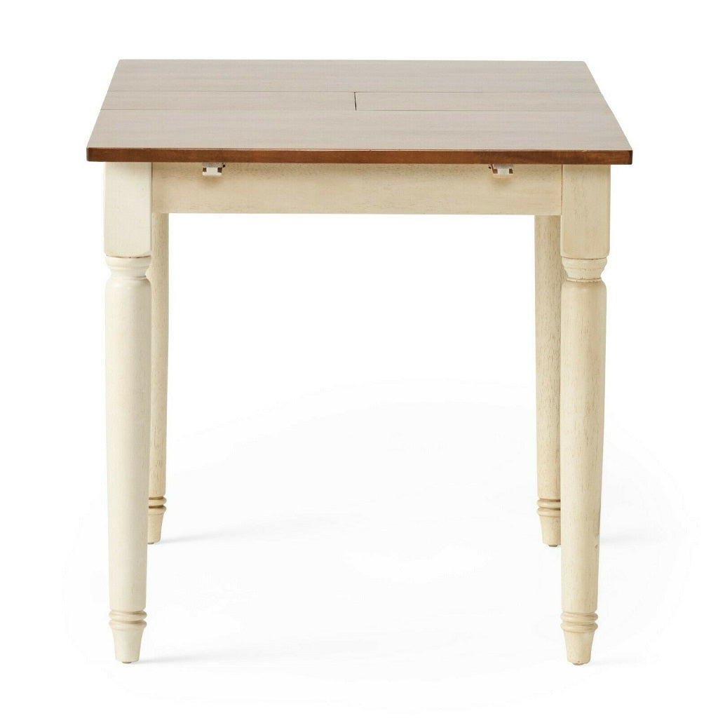 Bronwen Rustic Dark Oak and Cream Wood Dining Table with Leaf Extension