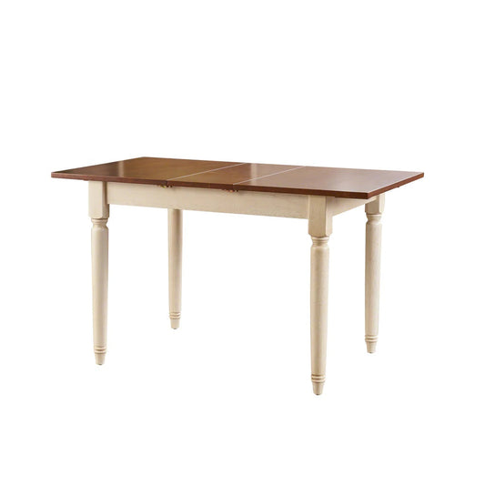 Bronwen Rustic Dark Oak and Cream Wood Dining Table with Leaf Extension
