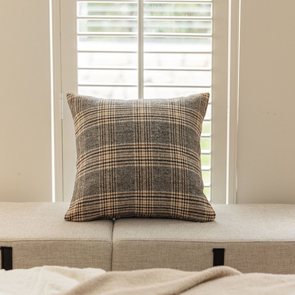 Brown Checkered Throw Pillow Cover