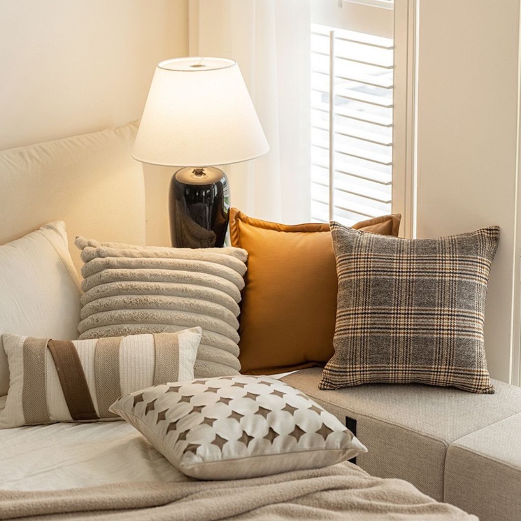 Brown Checkered Throw Pillow Cover