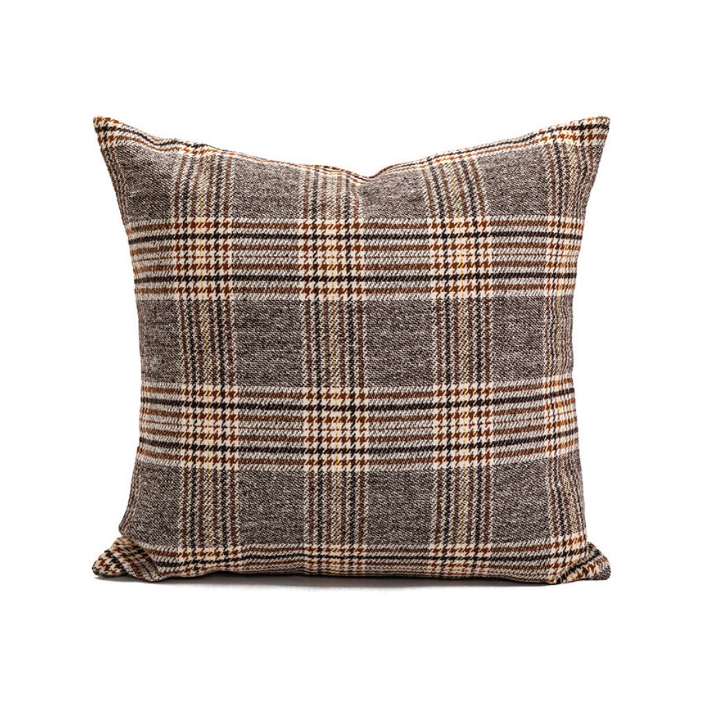 Brown Checkered Throw Pillow Cover