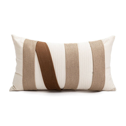 Image of Brown Strappy Textured Lumbar Pillow Cover