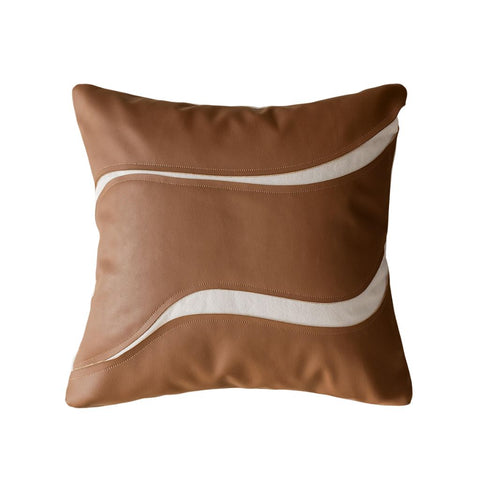 Image of Brown Wave Faux Leather Throw Pillow Cover