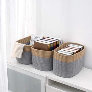 Brown and Gray Cotton Rope Storage Basket
