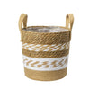 Brown and White Large Handwoven Planter Basket With Handles
