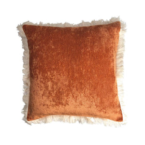 Burnt Orange Chenille Throw Pillow Cover with Brush Fringe