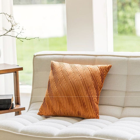 Image of Burnt Orange Pleated Velvet Throw Pillow Cover