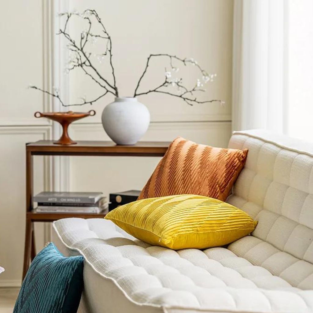 Burnt Orange Pleated Velvet Throw Pillow Cover