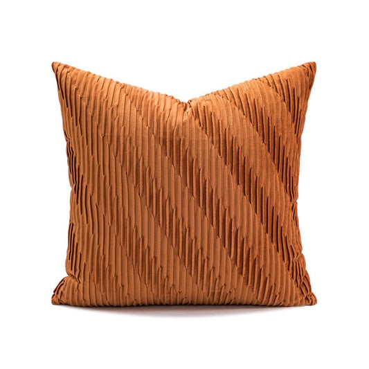 Burnt Orange Pleated Velvet Throw Pillow Cover