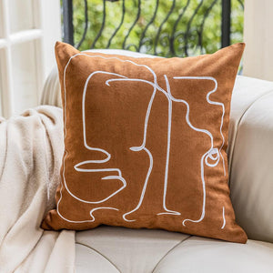 Caramel Abstract Line Embroidered Throw Pillow Cover