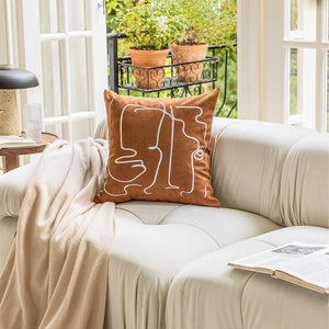Caramel Abstract Line Embroidered Throw Pillow Cover