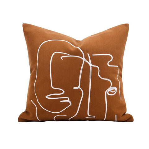 Image of Caramel Abstract Line Embroidered Throw Pillow Cover