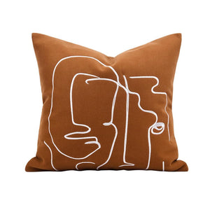 Caramel Abstract Line Embroidered Throw Pillow Cover