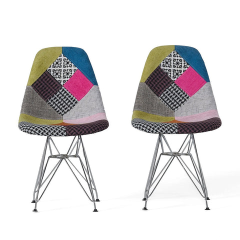 Image of Cassius Multi-Color Patchwork Fabric Accent Chair (Set of 2)