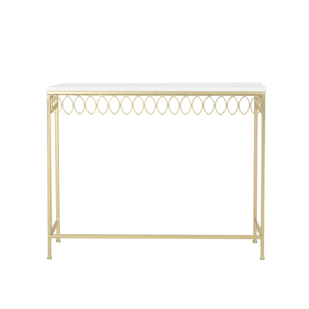 Cavanaugh Modern Glam Console Table with Petal Accents, Gold and White