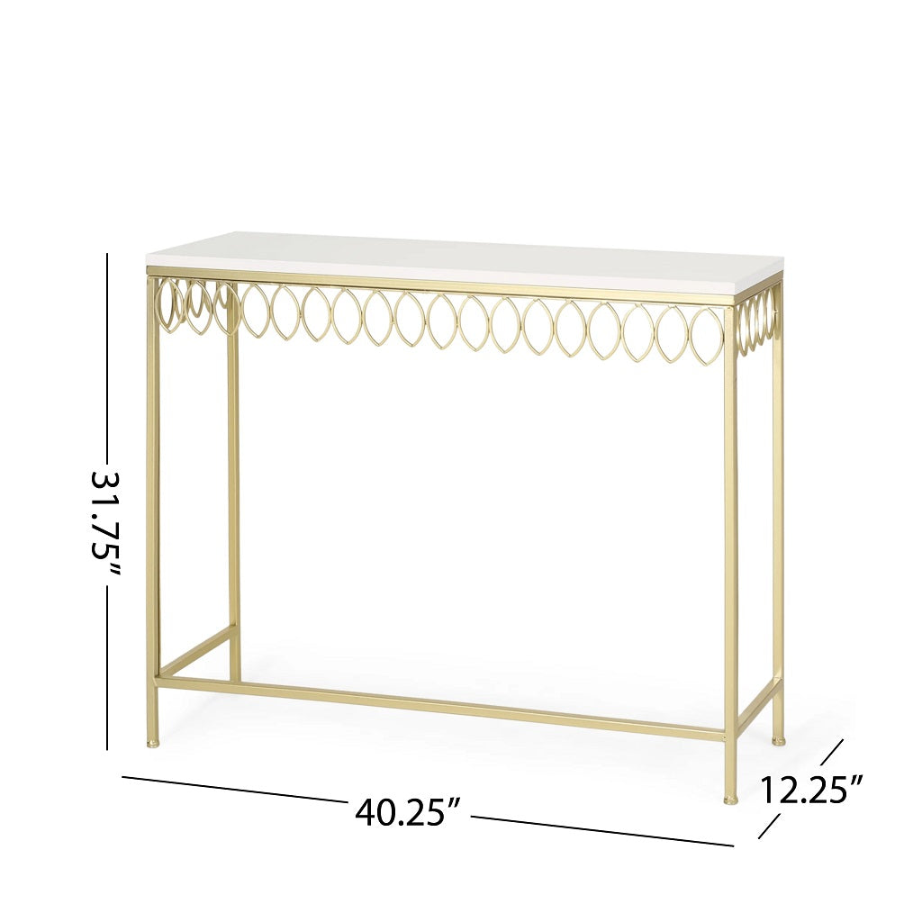 Cavanaugh Modern Glam Console Table with Petal Accents, Gold and White