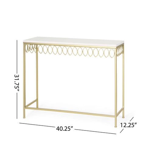Cavanaugh Modern Glam Console Table with Petal Accents, Gold and White