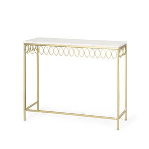 Cavanaugh Modern Glam Console Table with Petal Accents, Gold and White