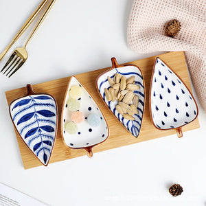 Ceramic Leaf Serving Plates with Wooden Tray