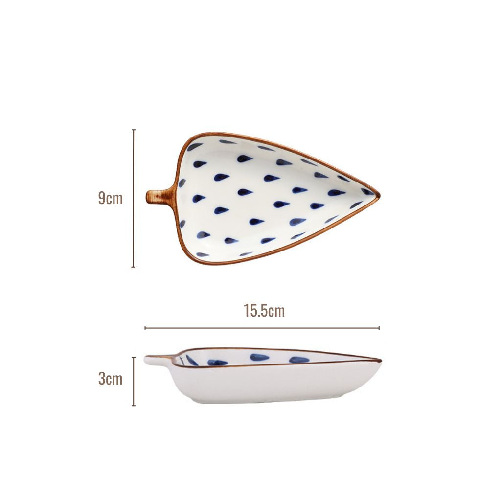Ceramic Leaf Serving Plates with Wooden Tray