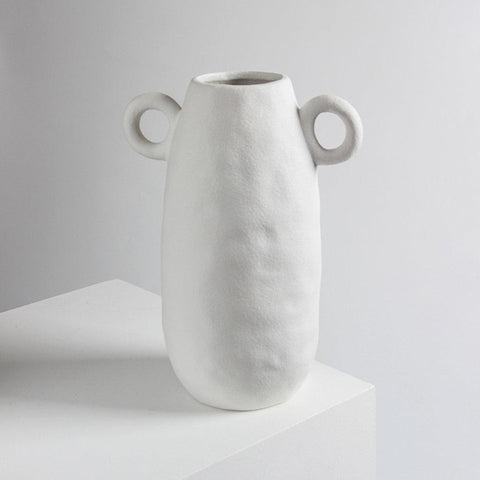 Chalk White Textured Vase with Handles
