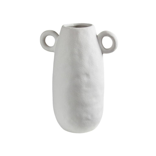 Chalk White Textured Vase with Handles
