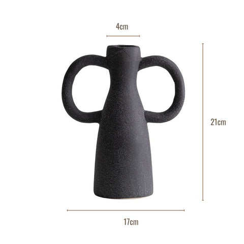 Image of Charcoal Ceramic Vase with Butterfly Handle