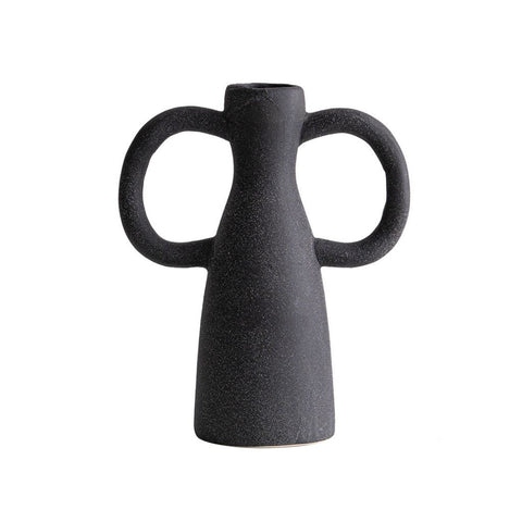 Image of Charcoal Ceramic Vase with Butterfly Handle