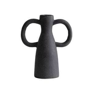 Charcoal Ceramic Vase with Butterfly Handle