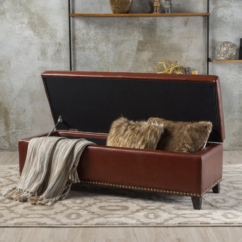 Image of Charleston Rectangle Tufted Leather Storage Ottoman Bench