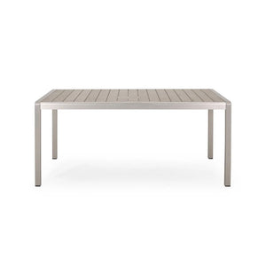 Cherie Outdoor Modern Aluminum Dining Table with Faux Wood Table Top