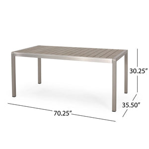 Cherie Outdoor Modern Aluminum Dining Table with Faux Wood Table Top