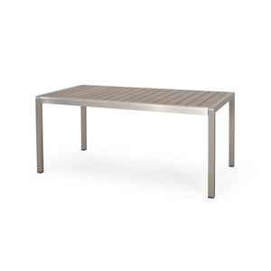 Cherie Outdoor Modern Aluminum Dining Table with Faux Wood Table Top