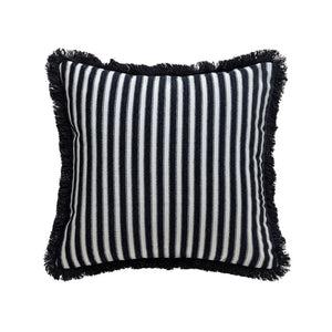 Classic Fringed Black-and-White Stripes Throw Pillow Cover