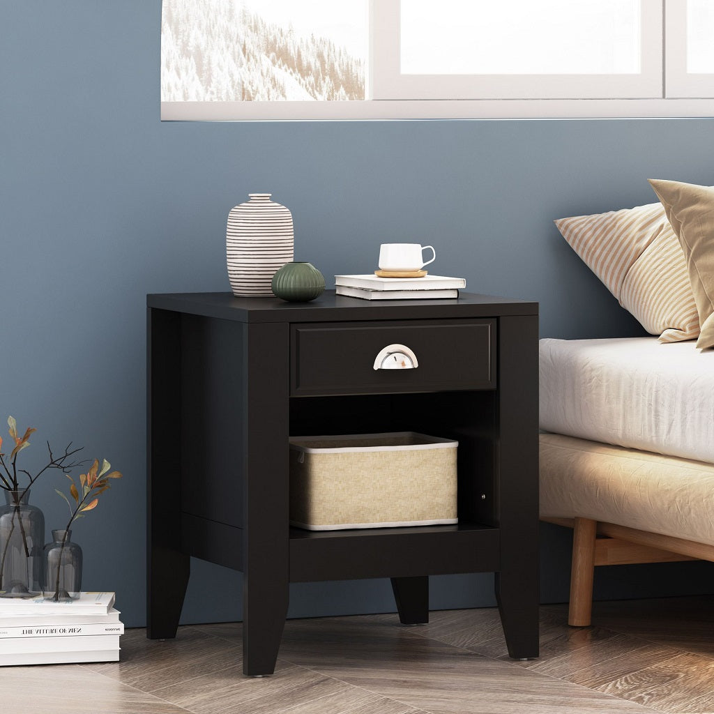 Cleary Contemporary Faux Wood Nightstand with Drawer