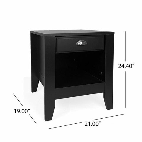 Image of Cleary Contemporary Faux Wood Nightstand with Drawer
