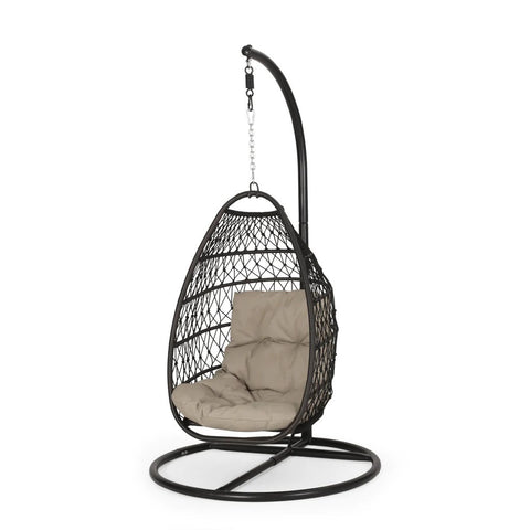 Image of Coloma Outdoor Wicker and Rope Foldable Hanging Chair with Stand