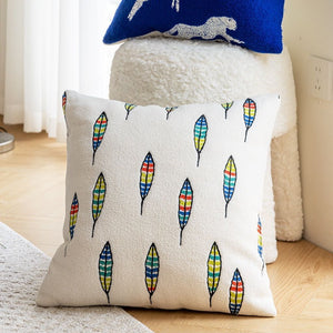 Colorful Embroidered Feather Throw Pillow Cover