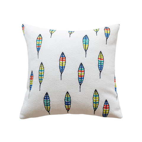 Image of Colorful Embroidered Feather Throw Pillow Cover