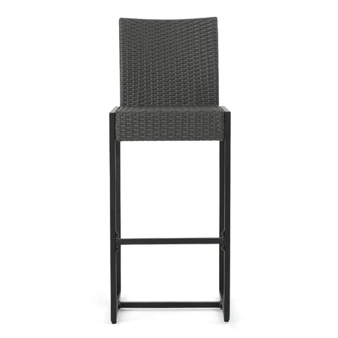 Image of Conrad Outdoor Transitional 30-Inch Gray Wicker Barstools (Set of 2)