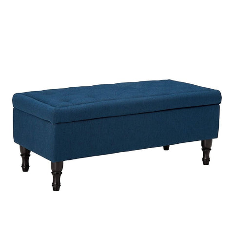 Constance Button Tufted Fabric Rectangle Storage Ottoman Bench w/ Turned Legs