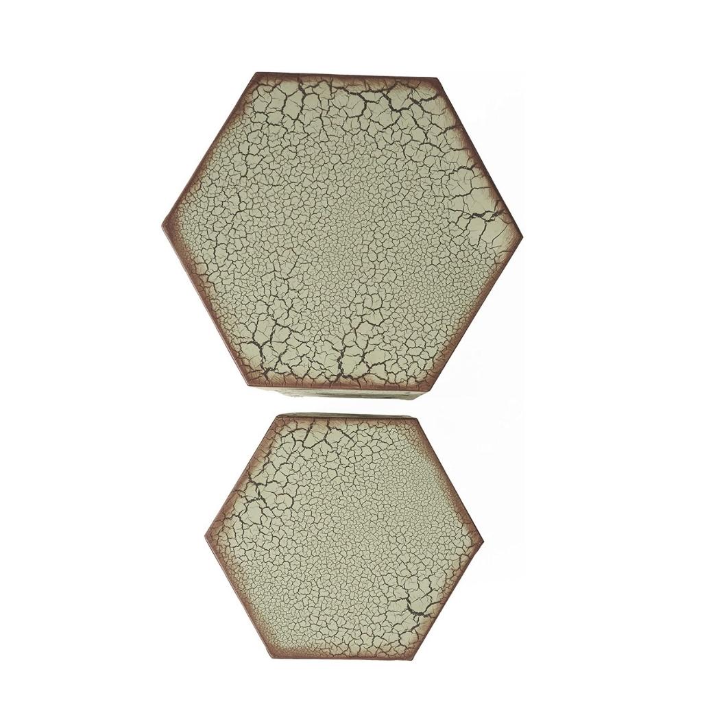Contemporary Outdoor Hexagonal Antique Iron Accent Tables (Set of 2)