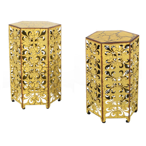 Image of Contemporary Outdoor Hexagonal Antique Yellow Iron Accent Tables (Set of 2)