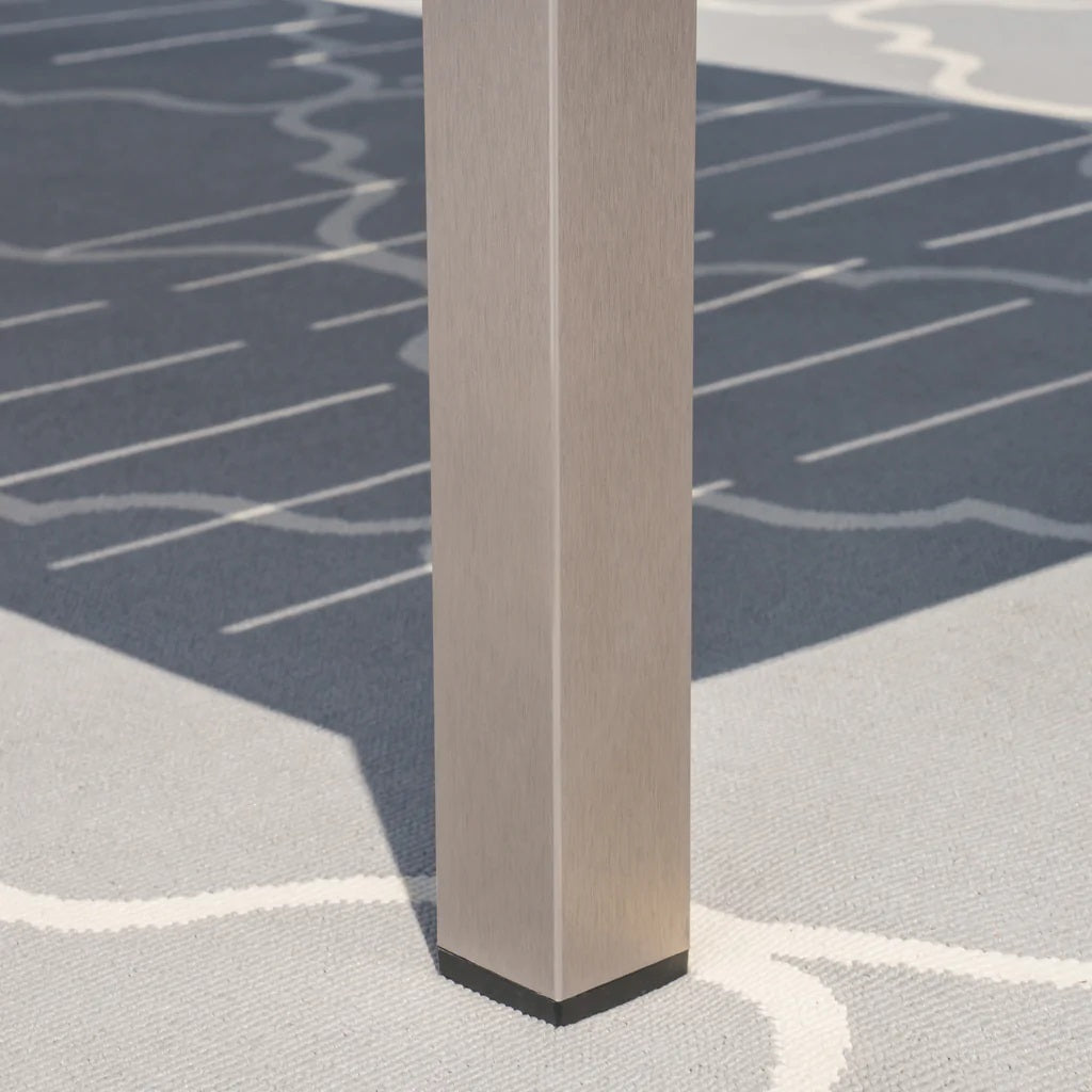 Coral Outdoor Aluminum Dining Table with Faux Wood Top, Gray Finish