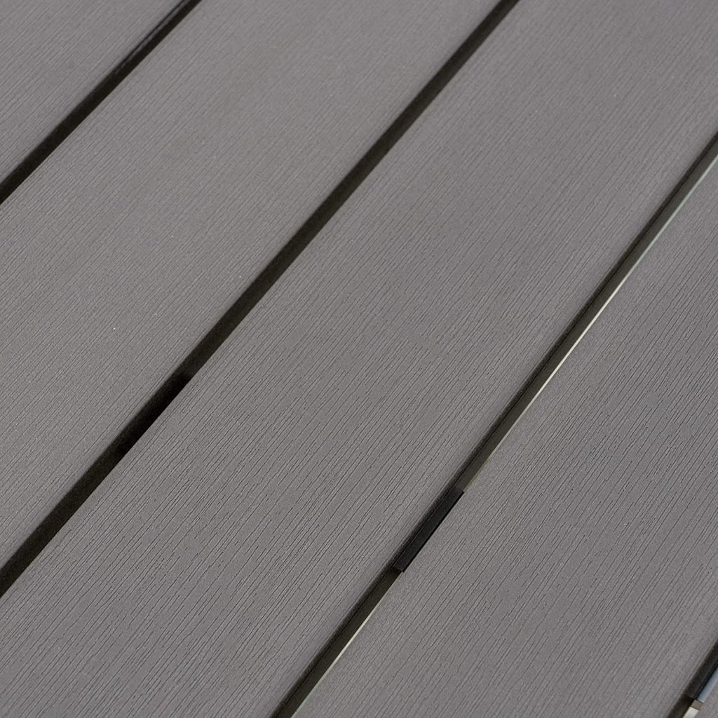 Coral Outdoor Aluminum Dining Table with Faux Wood Top, Gray Finish