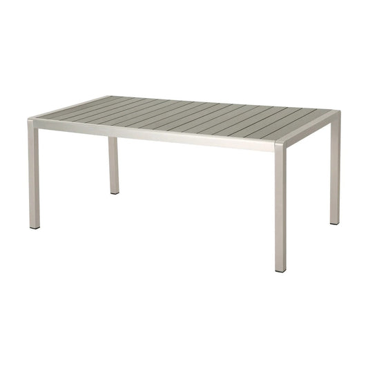 Coral Outdoor Aluminum Dining Table with Faux Wood Top, Gray Finish