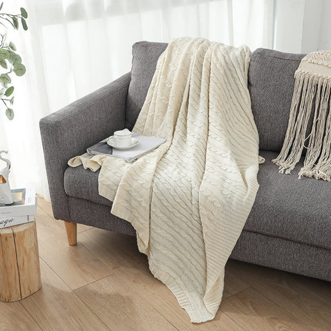 Image of Cotton Cable Knit Throw Blanket