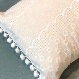 Cream Floral Lace Lumbar Pillow Cover