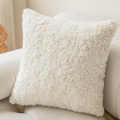 Image of Creamy Faux Fur Throw Pillow Cover