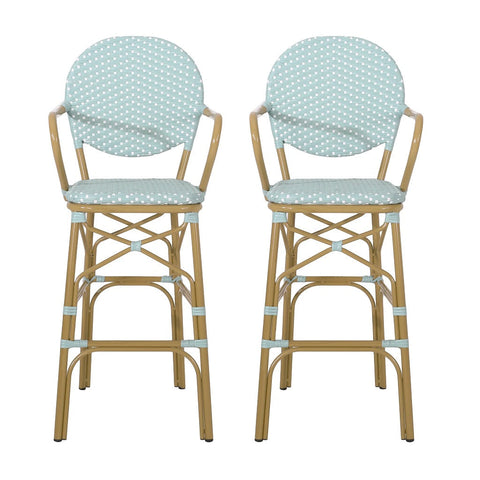 Danberry Outdoor Wicker and Aluminum 29.5 Inch French Barstools, Set of 2